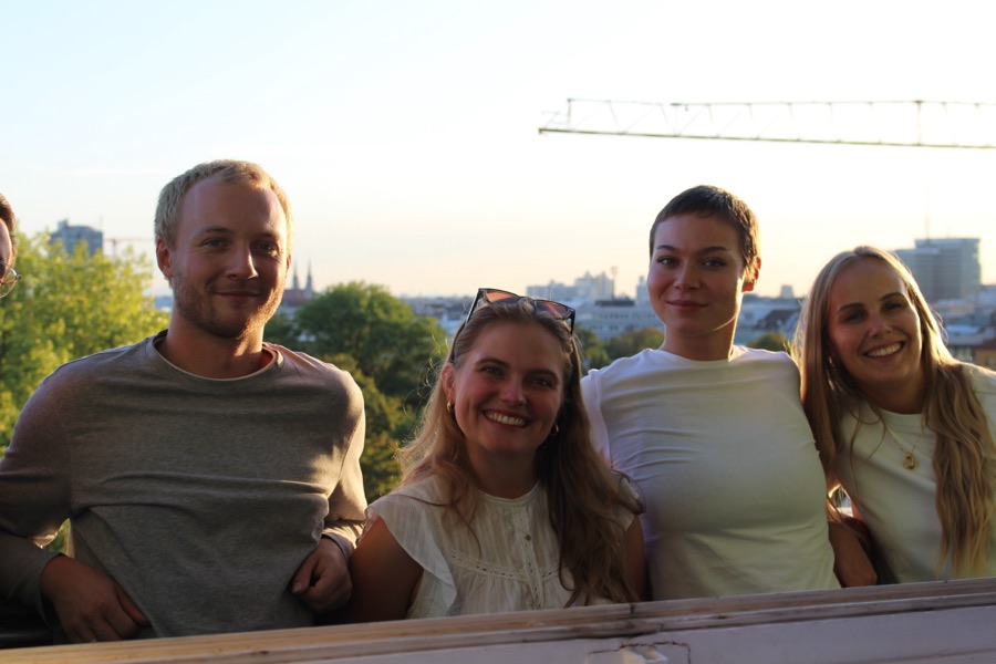Four Centerlings on a balcony at sunset